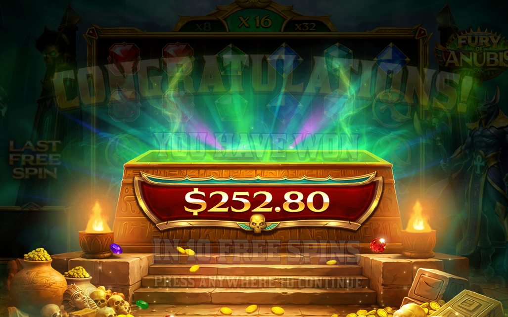 Win with tumble multiplier shown on the 6x5 grid